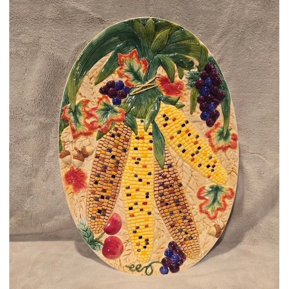 Worlds Only Corn Palace Mitchell SD Harvest Ceramic Oval Serving Platter 16 x 11
